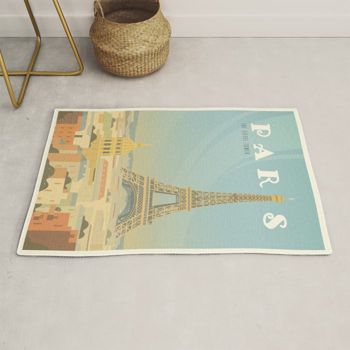 Paris France Eiffel Tower Vintage Travel Poster Commercial Air Travel Rug Gallery Image 1
