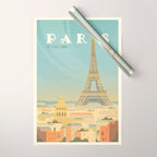 Paris France Eiffel Tower Vintage Travel Poster Commercial Air Travel Wrapping Paper Gallery Image 1