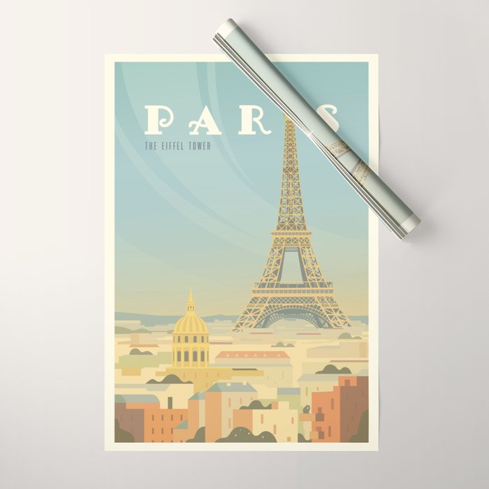 Paris France Eiffel Tower Vintage Travel Poster Commercial Air Travel Wrapping Paper Gallery Image 1