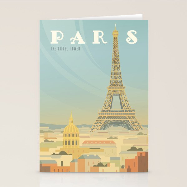 Paris France Eiffel Tower Vintage Travel Poster Commercial Air Travel Stationery Card Gallery Image 2