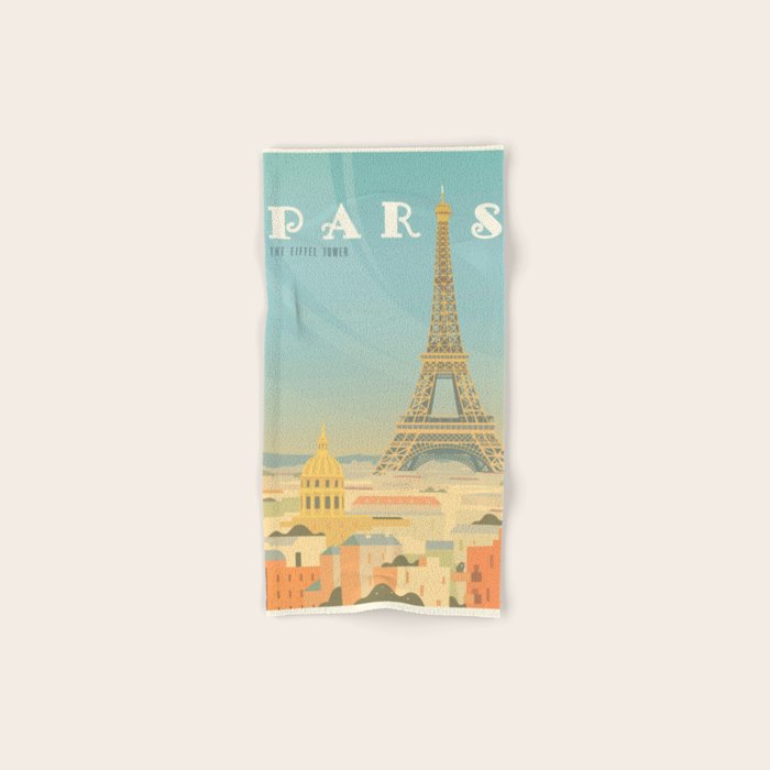 Paris France Eiffel Tower Vintage Travel Poster Commercial Air Travel Bath Towel Gallery Image 1
