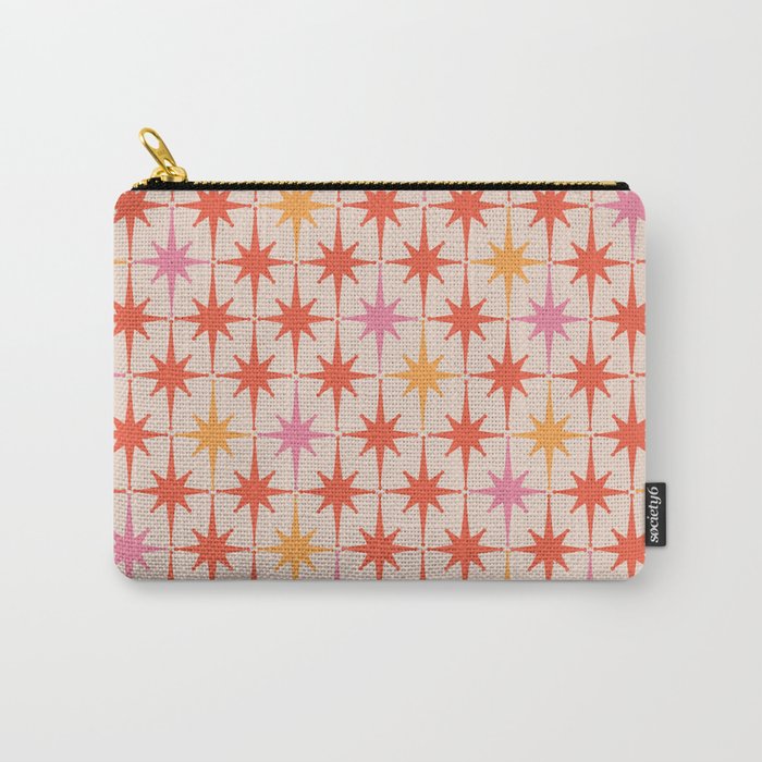 Midcentury Modern Atomic Starburst Pattern Pink Orange Carry All Pouch Gallery Image 1