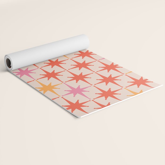 Midcentury Modern Atomic Starburst Pattern Pink Orange Yoga Mat Gallery Image 2