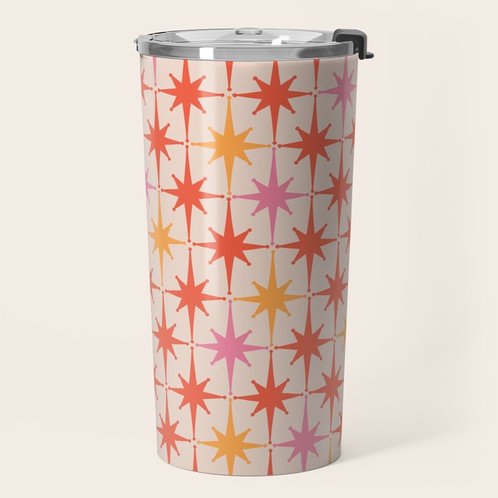Midcentury Modern Atomic Starburst Pattern Pink Orange Travel Mug Gallery Image 2