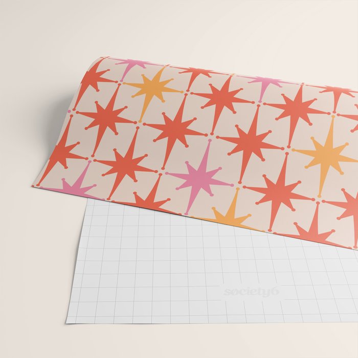 Midcentury Modern Atomic Starburst Pattern Pink Orange Wrapping Paper Gallery Image 2