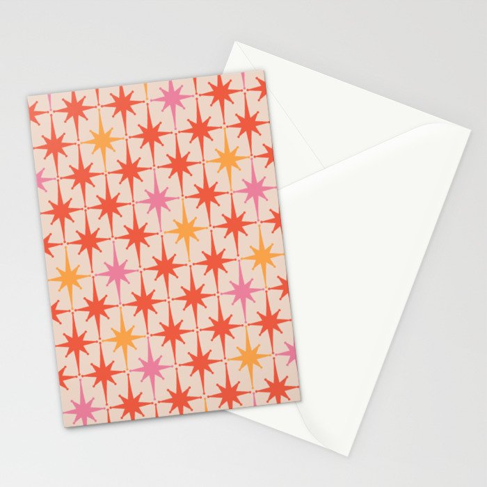 Midcentury Modern Atomic Starburst Pattern Pink Orange Stationery Card Gallery Image 2