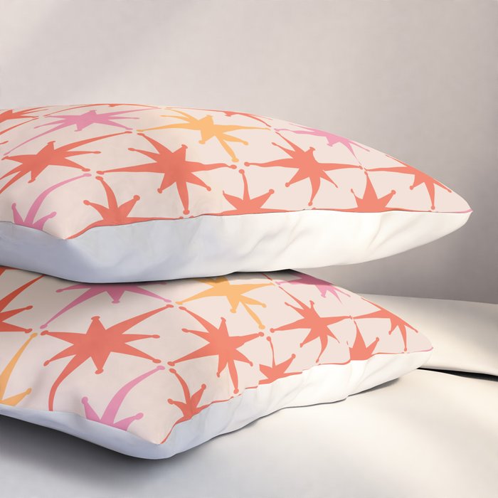 Midcentury Modern Atomic Starburst Pattern Pink Orange Pillow Sham Gallery Image 3