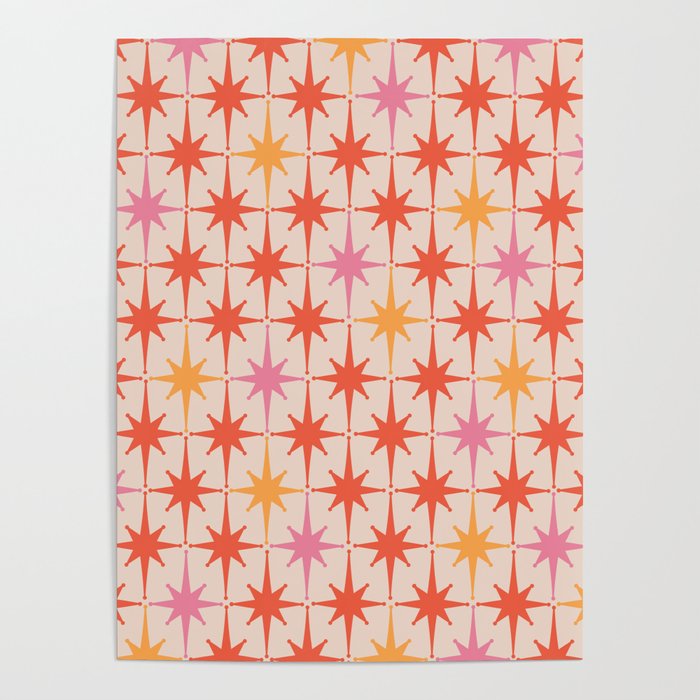 Midcentury Modern Atomic Starburst Pattern Pink Orange Poster Gallery Image 1