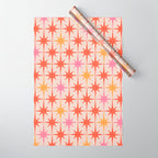 Midcentury Modern Atomic Starburst Pattern Pink Orange Wrapping Paper Gallery Image 1