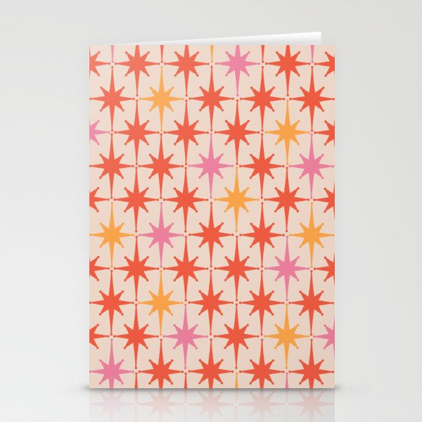 Midcentury Modern Atomic Starburst Pattern Pink Orange Stationery Card Gallery Image 1