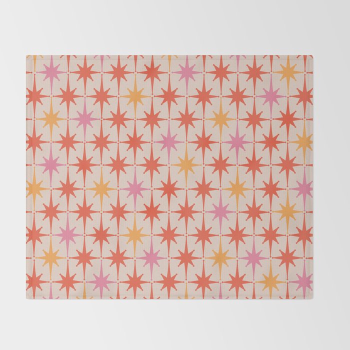 Midcentury Modern Atomic Starburst Pattern Pink Orange Throw Blanket Gallery Image 2