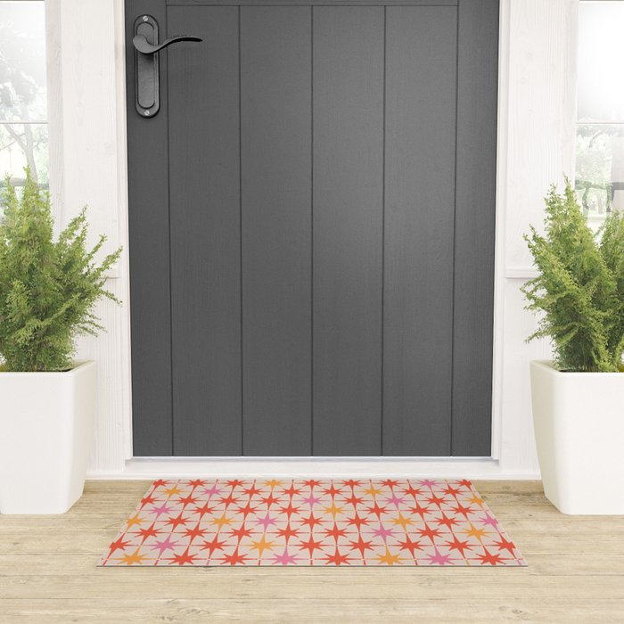 Midcentury Modern Atomic Starburst Pattern Pink Orange Welcome Mat Gallery Image 3