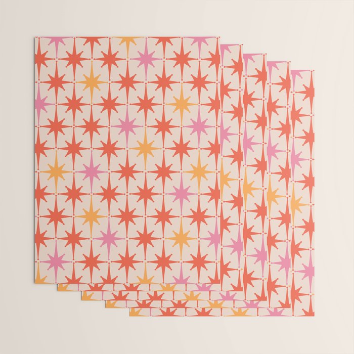 Midcentury Modern Atomic Starburst Pattern Pink Orange Wrapping Paper Gallery Image 3
