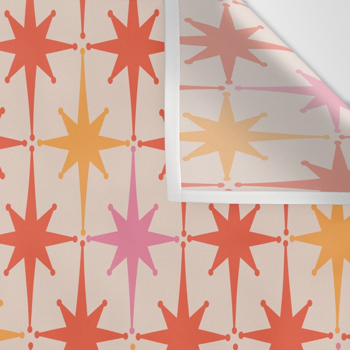 Midcentury Modern Atomic Starburst Pattern Pink Orange Wall Tapestry Gallery Image 3