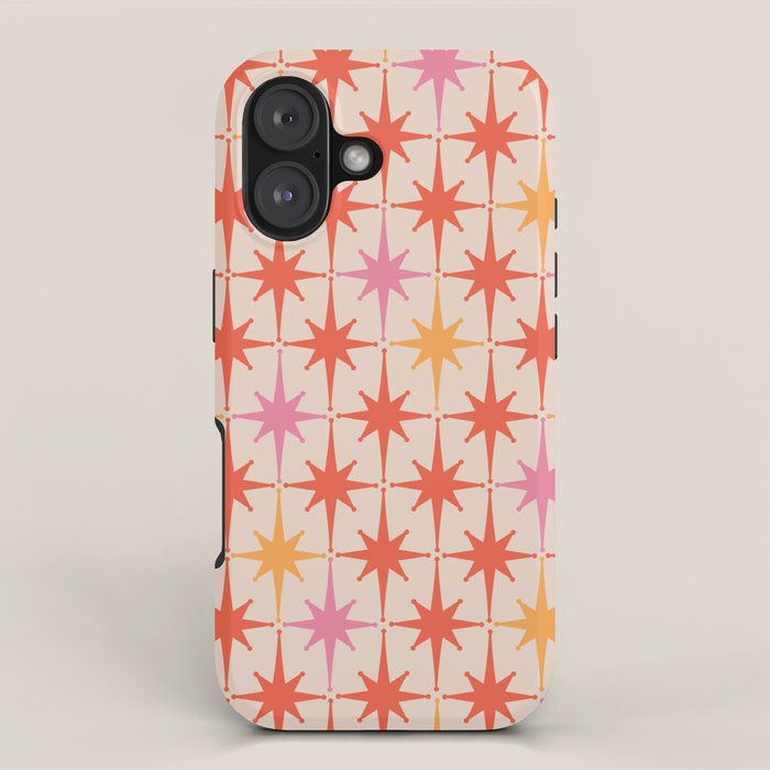 Midcentury Modern Atomic Starburst Pattern Pink Orange iPhone Case Gallery Image 1
