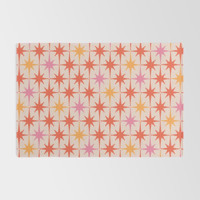 Midcentury Modern Atomic Starburst Pattern Pink Orange Rug Gallery Image 2