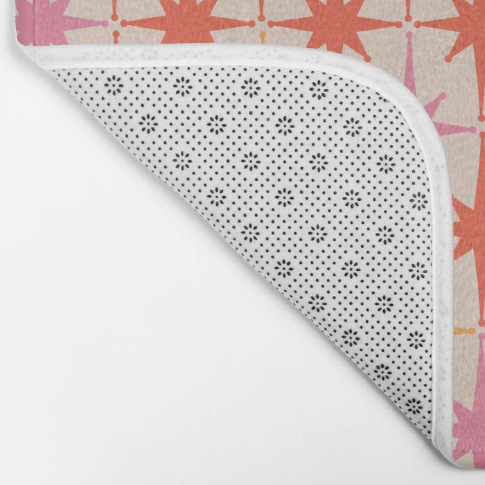 Midcentury Modern Atomic Starburst Pattern Pink Orange Bath Mat Gallery Image 2
