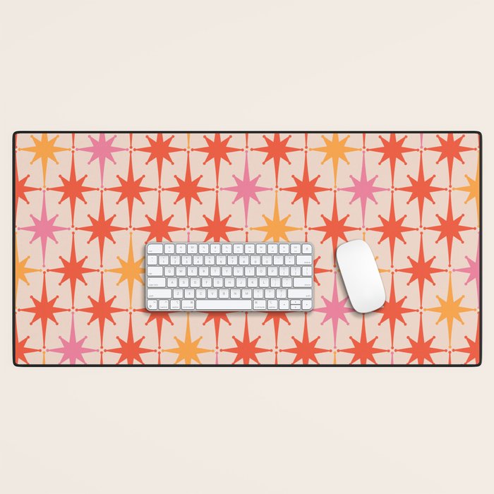 Midcentury Modern Atomic Starburst Pattern Pink Orange Desk Mat Gallery Image 1