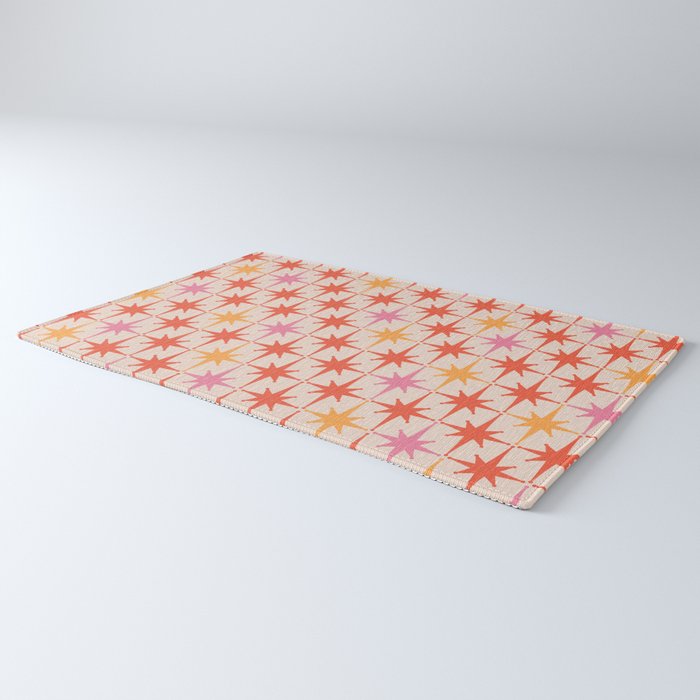 Midcentury Modern Atomic Starburst Pattern Pink Orange Rug Gallery Image 3