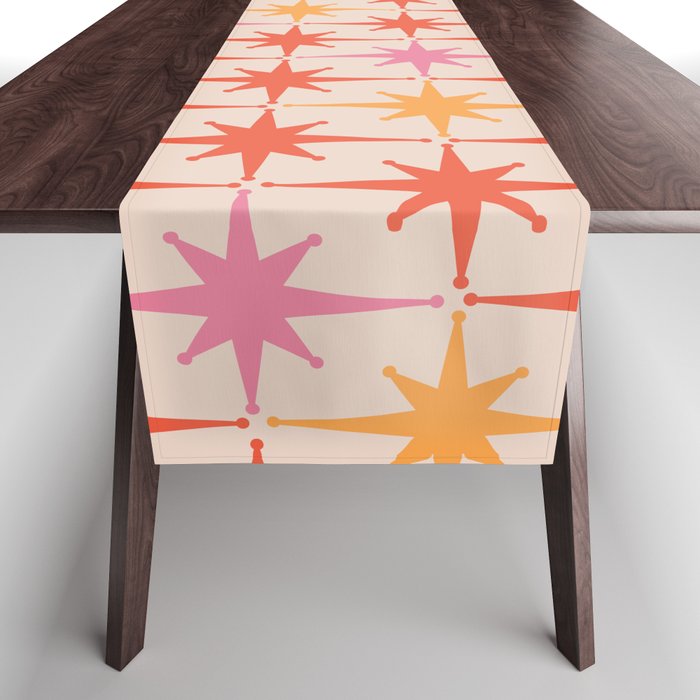 Midcentury Modern Atomic Starburst Pattern Pink Orange Table Runner Gallery Image 1