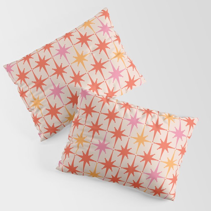 Midcentury Modern Atomic Starburst Pattern Pink Orange Pillow Sham Gallery Image 1