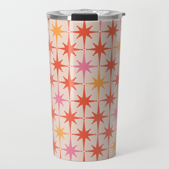 Midcentury Modern Atomic Starburst Pattern Pink Orange Travel Mug Gallery Image 1