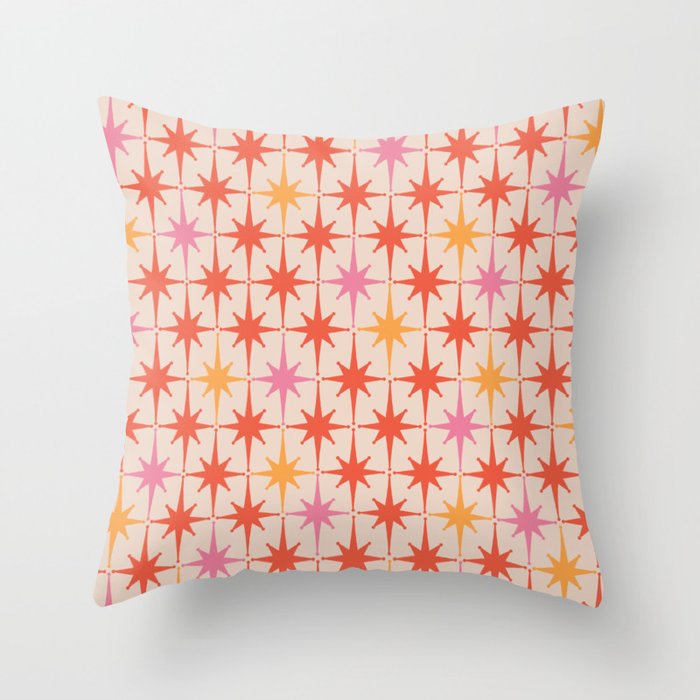 Midcentury Modern Atomic Starburst Pattern Pink Orange Throw Pillow Gallery Image 1