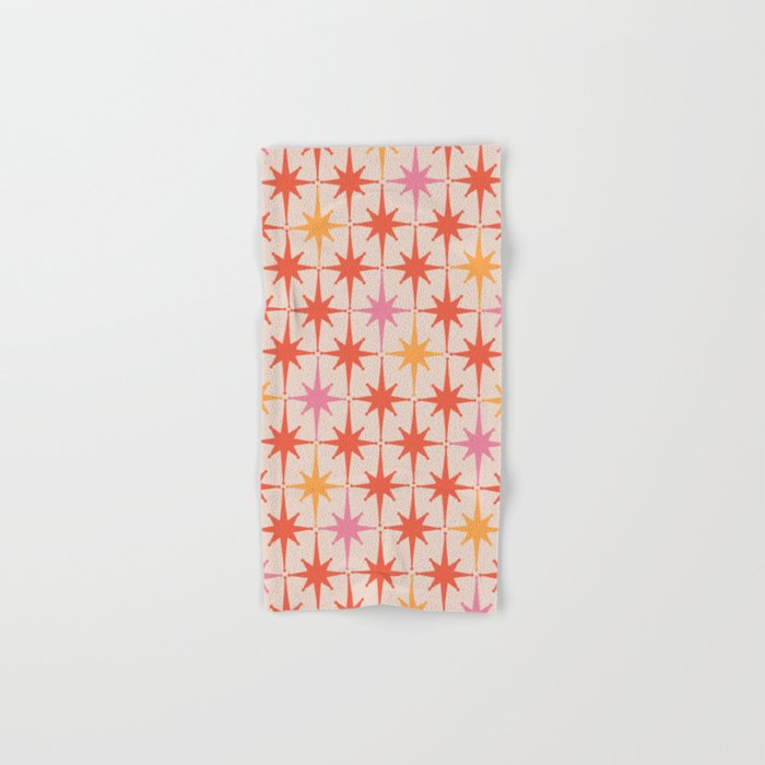 Midcentury Modern Atomic Starburst Pattern Pink Orange Bath Towel Gallery Image 1