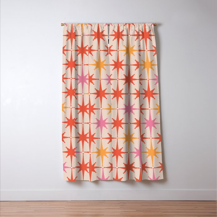Midcentury Modern Atomic Starburst Pattern Pink Orange Window Curtain Gallery Image 3