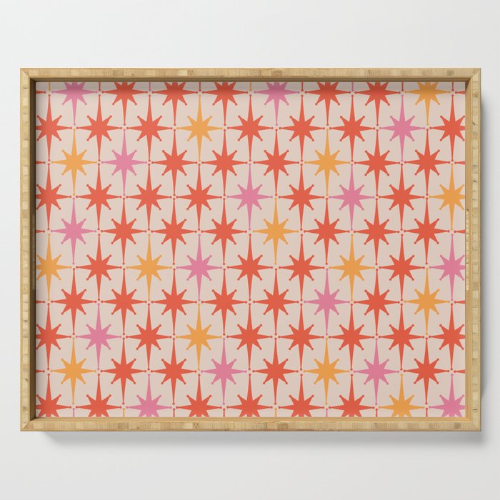 Midcentury Modern Atomic Starburst Pattern Pink Orange Serving Tray Gallery Image 1