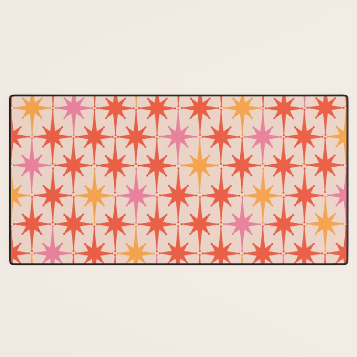 Midcentury Modern Atomic Starburst Pattern Pink Orange Desk Mat Gallery Image 3