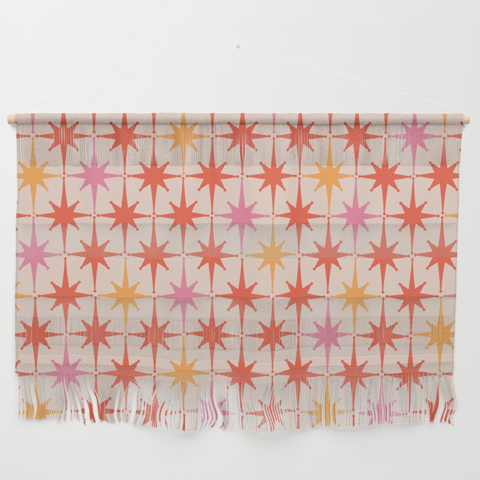 Midcentury Modern Atomic Starburst Pattern Pink Orange Wall Hanging Gallery Image 1