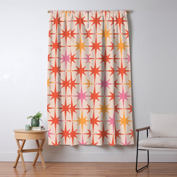 Midcentury Modern Atomic Starburst Pattern Pink Orange Window Curtain Gallery Image 1