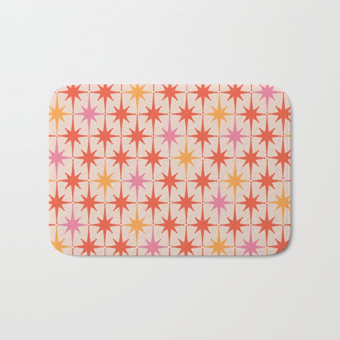 Midcentury Modern Atomic Starburst Pattern Pink Orange Bath Mat Gallery Image 1