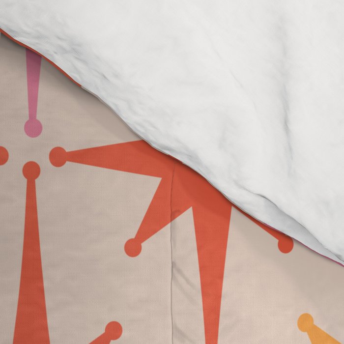 Midcentury Modern Atomic Starburst Pattern Pink Orange Comforter Gallery Image 4