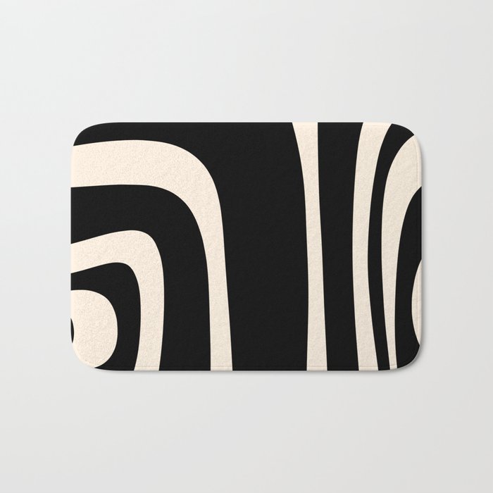 Tiki Minimalist Mid-Century Modern Abstract Pattern Black and Almond Cream Bath Mat Gallery Image 1
