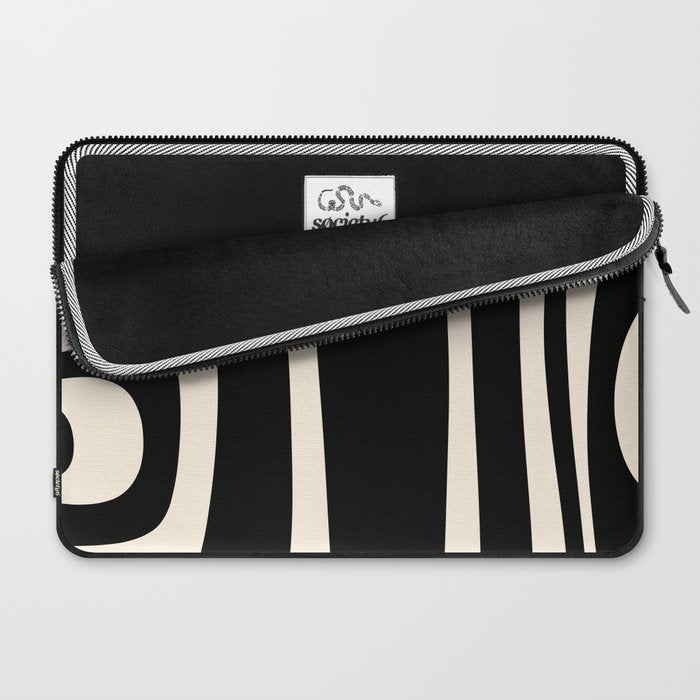 Tiki Minimalist Mid-Century Modern Abstract Pattern Black and Almond Cream Laptop Sleeve Gallery Image 2