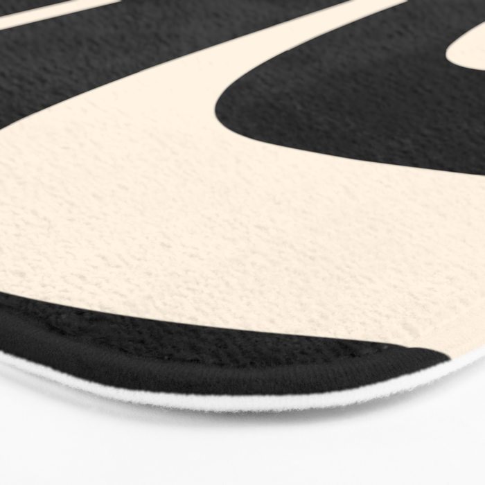 Tiki Minimalist Mid-Century Modern Abstract Pattern Black and Almond Cream Bath Mat Gallery Image 3
