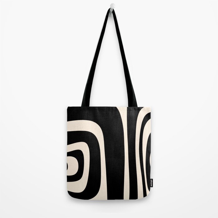 Tiki Minimalist Mid-Century Modern Abstract Pattern Black and Almond Cream Tote Bag Gallery Image 2