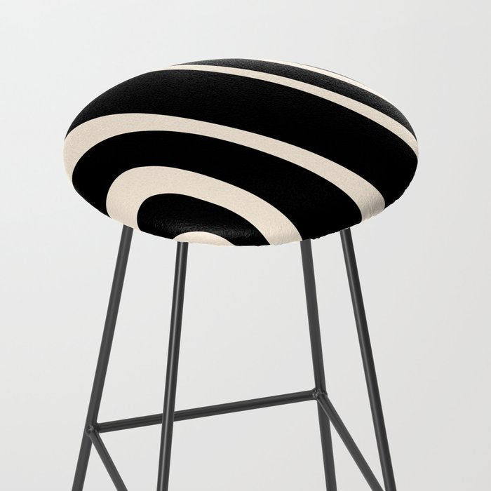 Tiki Minimalist Mid-Century Modern Abstract Pattern Black and Almond Cream Stool Gallery Image 2