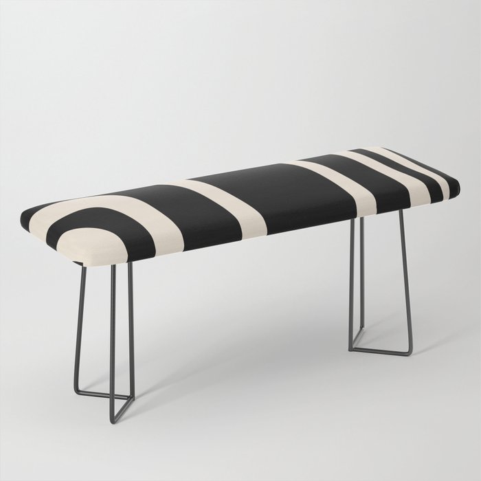 Tiki Minimalist Mid-Century Modern Abstract Pattern Black and Almond Cream Bench Gallery Image 1