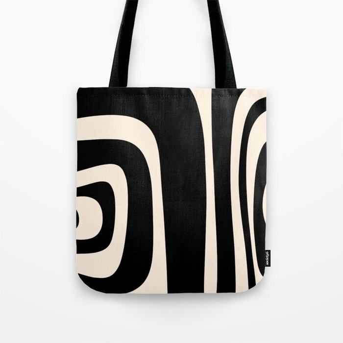 Tiki Minimalist Mid-Century Modern Abstract Pattern Black and Almond Cream Tote Bag Gallery Image 1