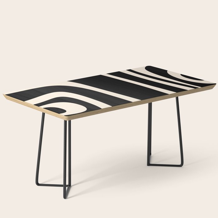 Tiki Minimalist Mid-Century Modern Abstract Pattern Black and Almond Cream Coffee Table Gallery Image 1
