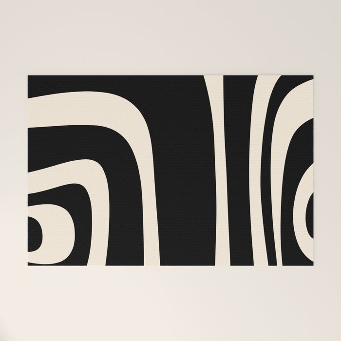 Tiki Minimalist Mid-Century Modern Abstract Pattern Black and Almond Cream Welcome Mat Gallery Image 1