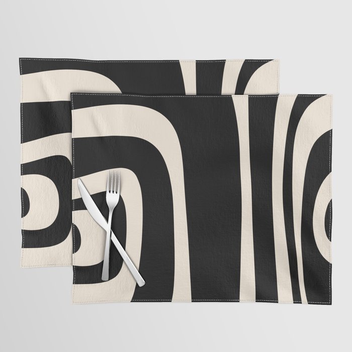 Tiki Minimalist Mid-Century Modern Abstract Pattern Black and Almond Cream Placemat Gallery Image 1