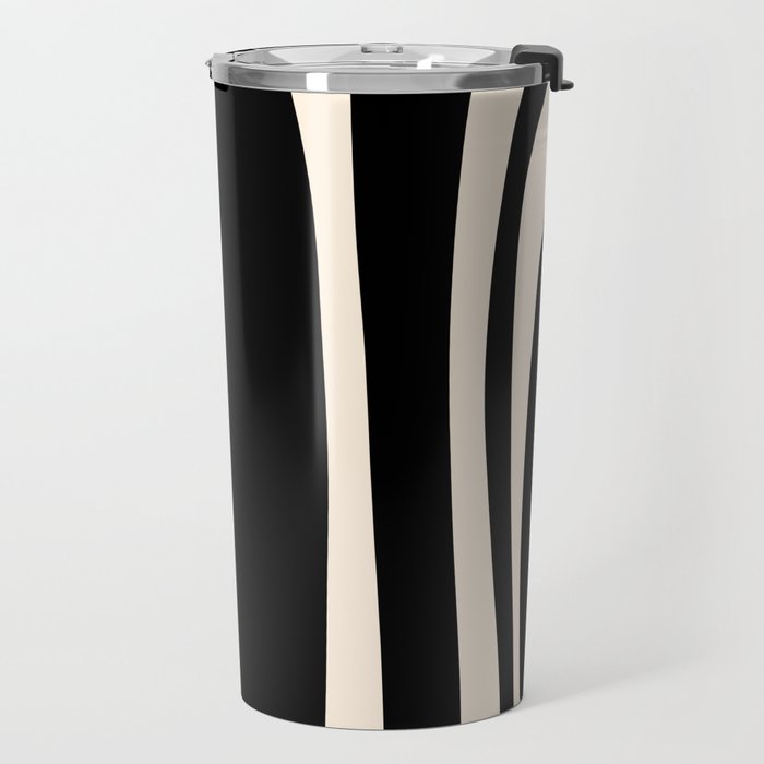 Tiki Minimalist Mid-Century Modern Abstract Pattern Black and Almond Cream Travel Mug Gallery Image 2