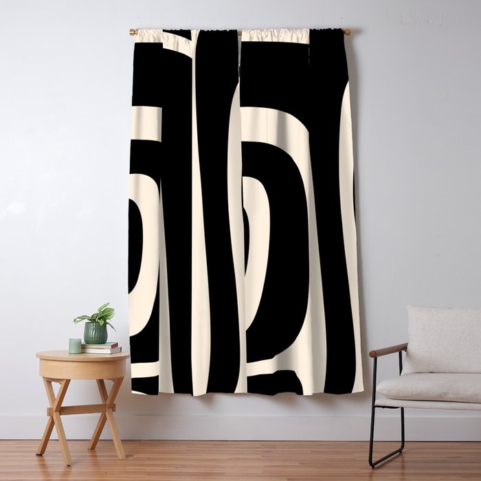 Tiki Minimalist Mid-Century Modern Abstract Pattern Black and Almond Cream Window Curtain Gallery Image 5