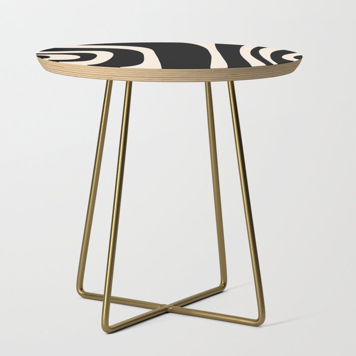 Tiki Minimalist Mid-Century Modern Abstract Pattern Black and Almond Cream Side Table Gallery Image 1