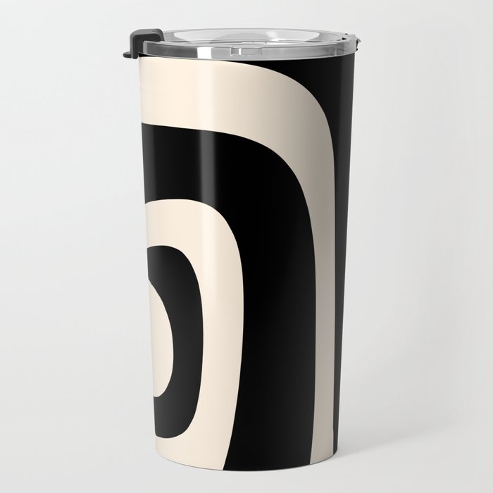 Tiki Minimalist Mid-Century Modern Abstract Pattern Black and Almond Cream Travel Mug Gallery Image 3