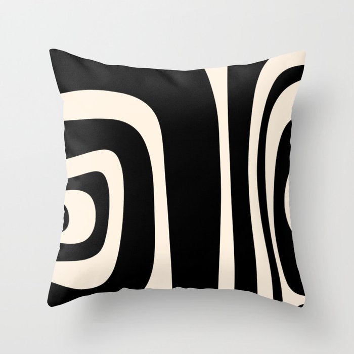 Tiki Minimalist Mid-Century Modern Abstract Pattern Black and Almond Cream Throw Pillow Gallery Image 6